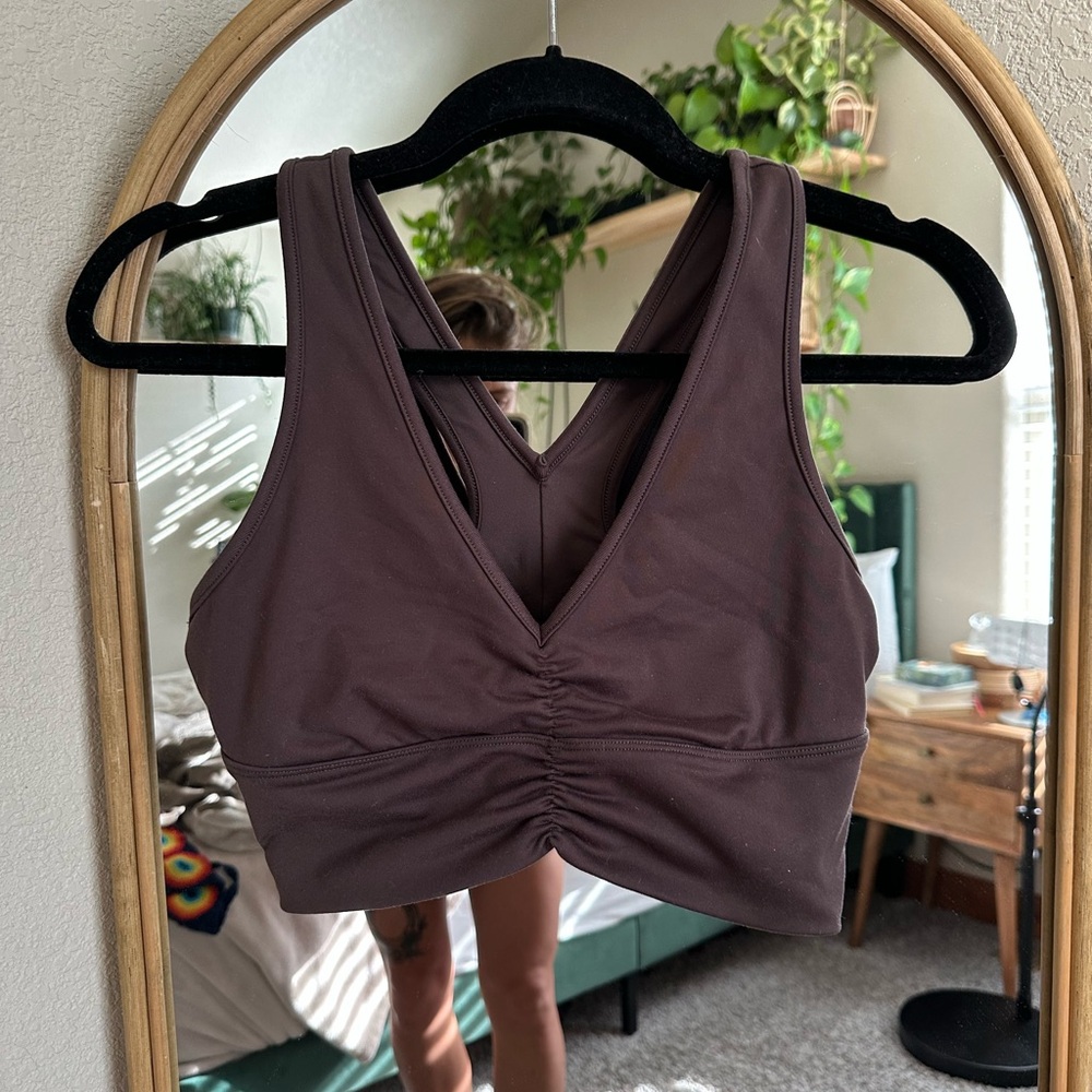 Alo Dark Purple Ruched Sports Bra